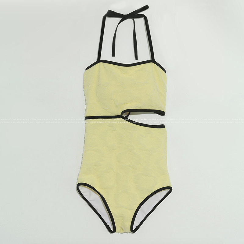 源头工厂复古简约轻奢纯欲小香风仙女高腰遮肚保守连体泳衣女泳装详情5