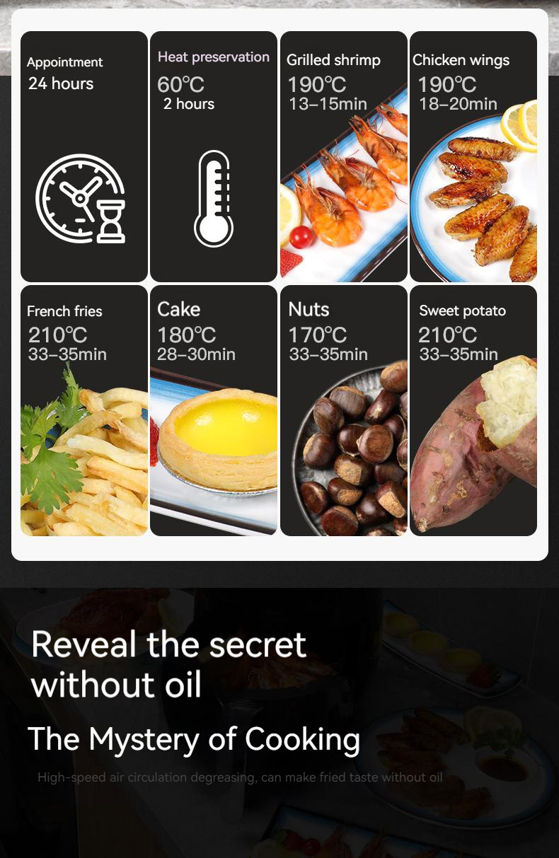 现货跨境6L智能触屏空气炸锅家用电炸一体锅110V空气炸锅炸鸡腿详情10