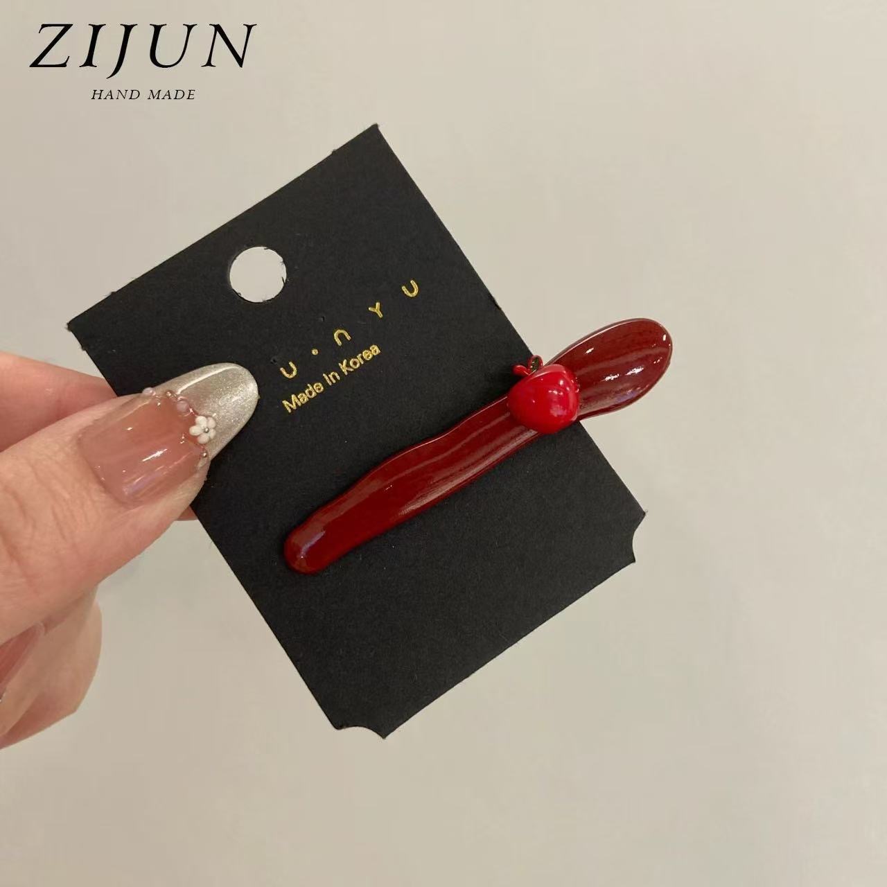 Korean cute little apple bangs hairpin, bangs hairpin, Encore red, high appearance level, side duckbill one-line clip pic 5