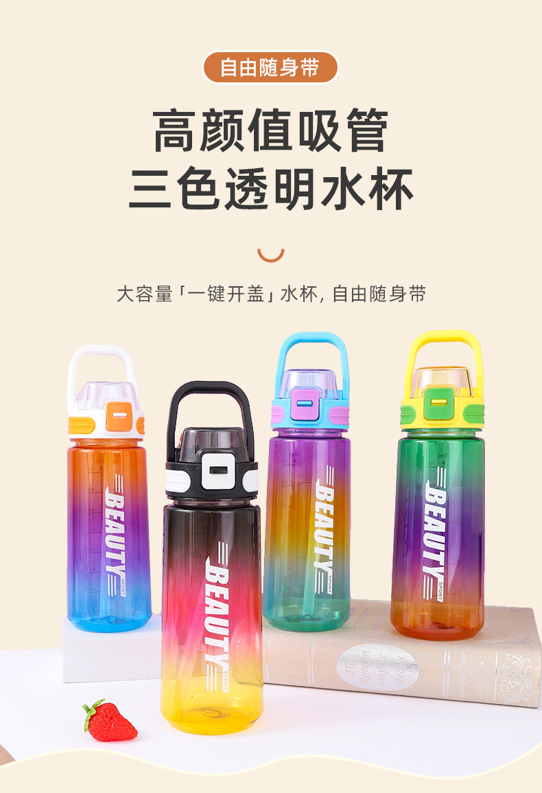 女生大容量渐变字母塑料水瓶夏季便携运动水杯学生日用百货详情1