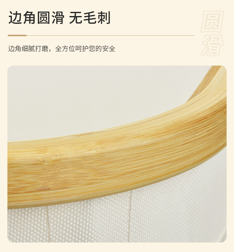 大容量脏衣篮带轮子日式布艺可折叠竹子框架收纳筐脏衣篓详情13