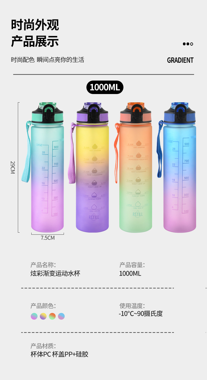 水杯吸管杯磨砂杯渐变色大容量水壶户外运动水杯吸管塑料杯定制详情20