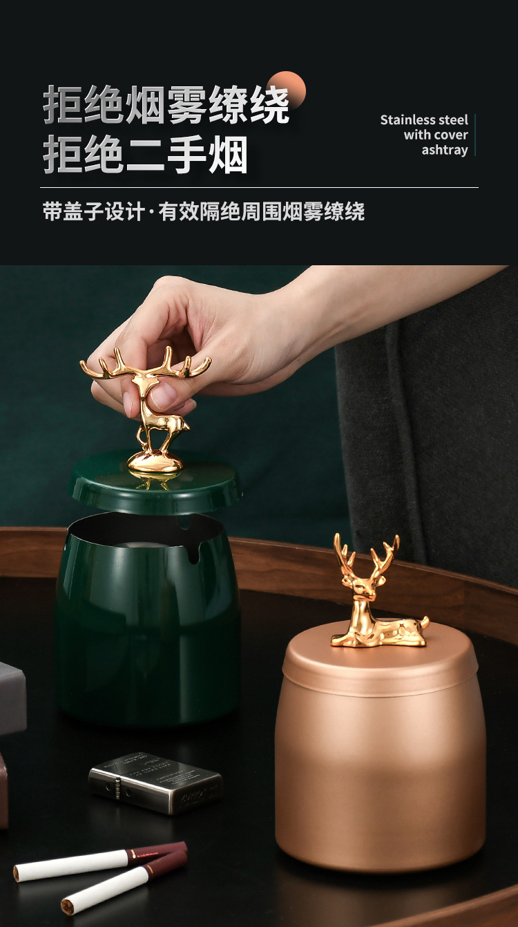 创意不锈钢带盖烟灰缸加厚防风家用酒店餐厅礼品ktv广告logo批发详情9