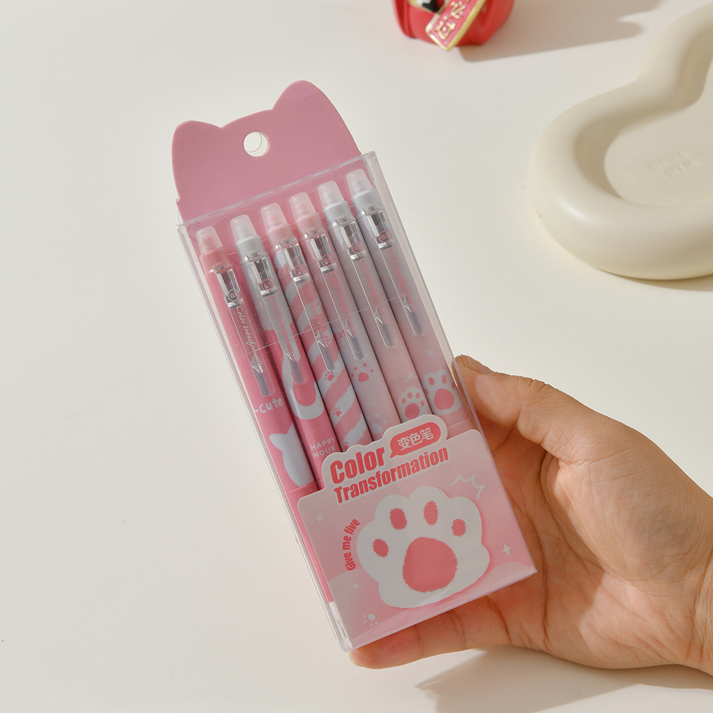 Chenxi Cat Paw Erasable Color-changing Pen 6-piece Set, Soft rubber case Planner Pen, Drawing Pen, Gel Pen, Colorful Creative Erasable Pen pic 3