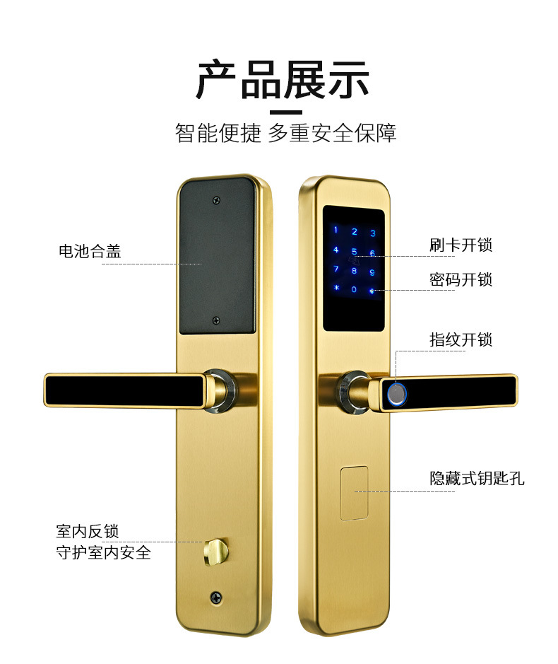 Tongtong Lock Silver and black dual-color smart door lock with facial and fingerprint recognition and blue backlit keyboard pic 24