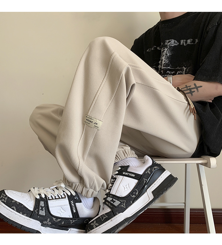 华夫格裤子男士2024秋季潮牌宽松九分束脚卫裤大码青年休闲运动裤详情12