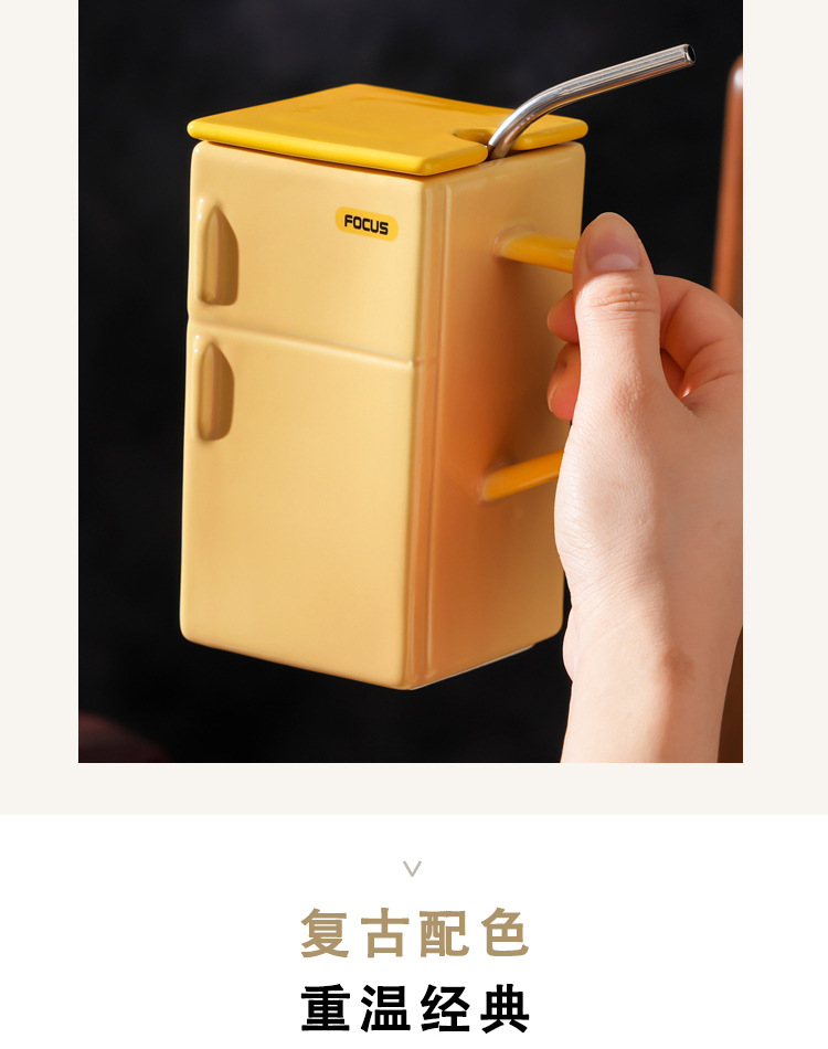 Creativo retro refrigerador con tapa pajita tazas de cerámica extravagante oficina pareja regalo taza de café pic 4