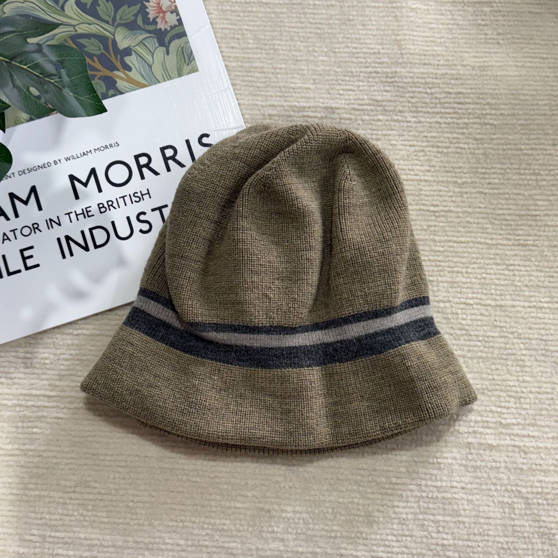 秋季新款韩版ins撞色针织渔夫帽保暖条纹毛线帽大板显脸小堆堆帽详情8