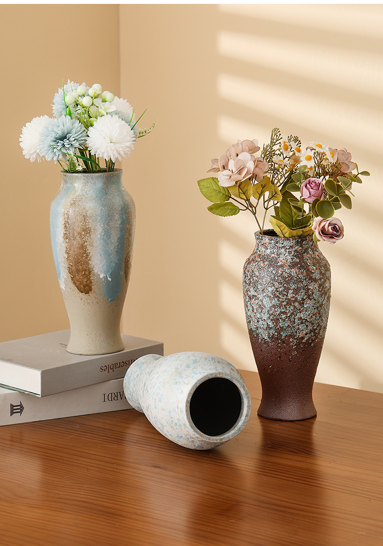 2025 Large-diameter vase, ceramic hydroponic and hydroponic fresh flower arrangement, artificial handcrafted flowers, retro large dried flowers pic 7