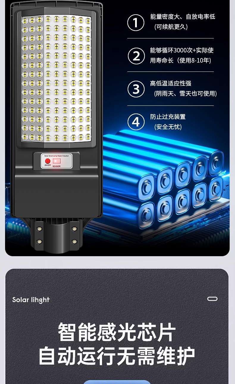 Solar lighting fixtures, household outdoor garden lamps, integrated radar sensor lamps, waterproof and lightning-proof led solar lamps pic 8