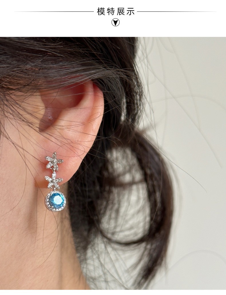 Blue necklace stud earrings collection, all-silver necklace, exquisite and elegant commuting collarbone chain, s925 silver versatile jewelry pic 21