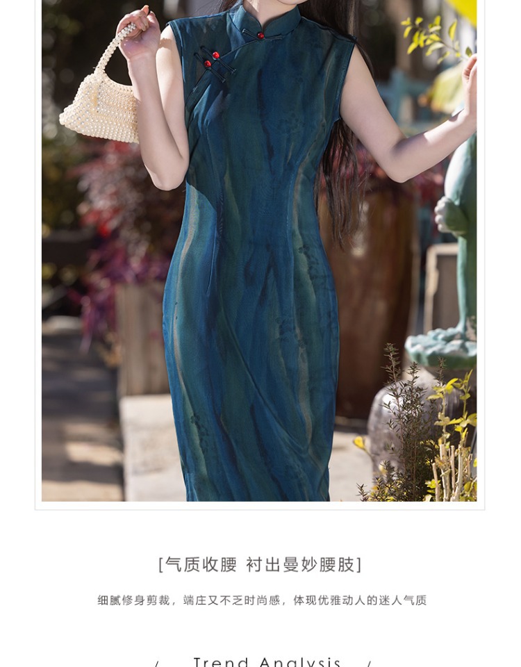 国潮蓝色无袖旗袍2025年新款夏季复古民国风老上海气质年轻款新中式女详情5