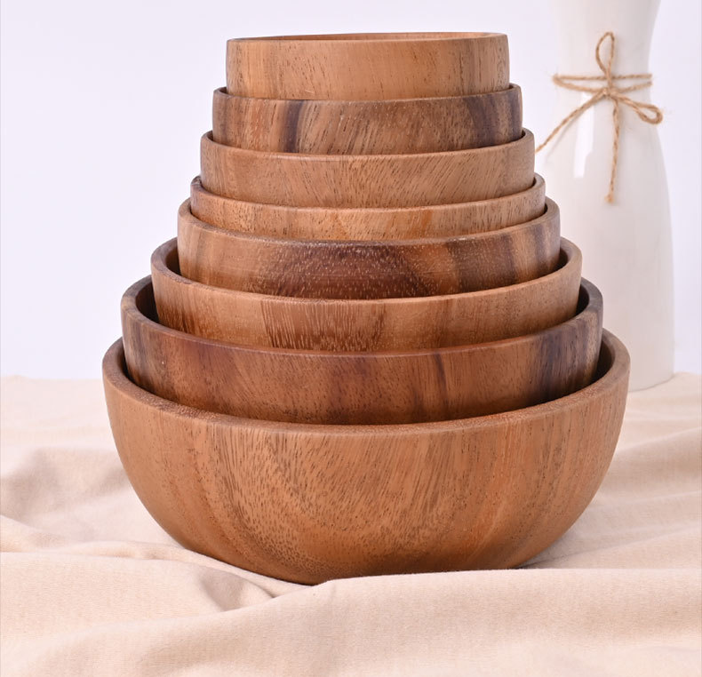 整木圆形复古风相思木碗木头日式沙拉碗实木装汤碗量大从优详情2