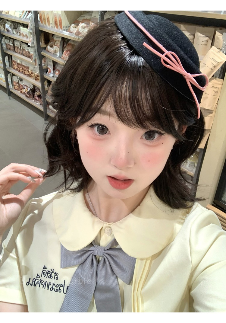 韩系可爱黑色丝绒蝴蝶结礼帽甜美少女jk圆顶贝雷帽女水手海军帽子详情13