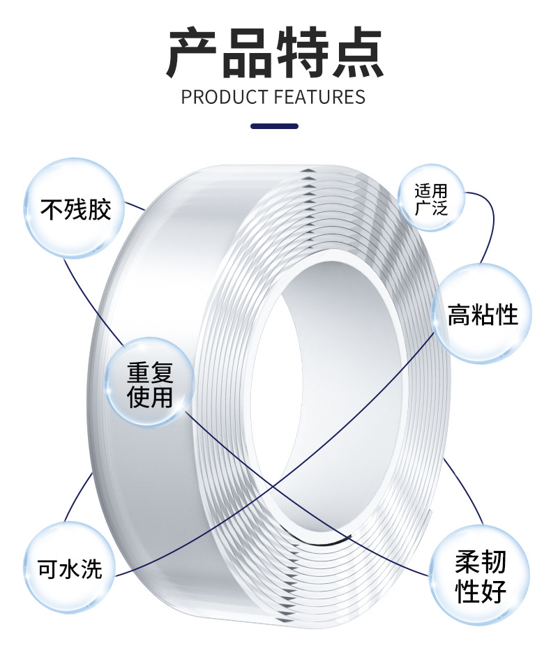 纳米胶带亚克力双面胶透明防水无痕耐高温万次水洗抖音魔力胶详情5