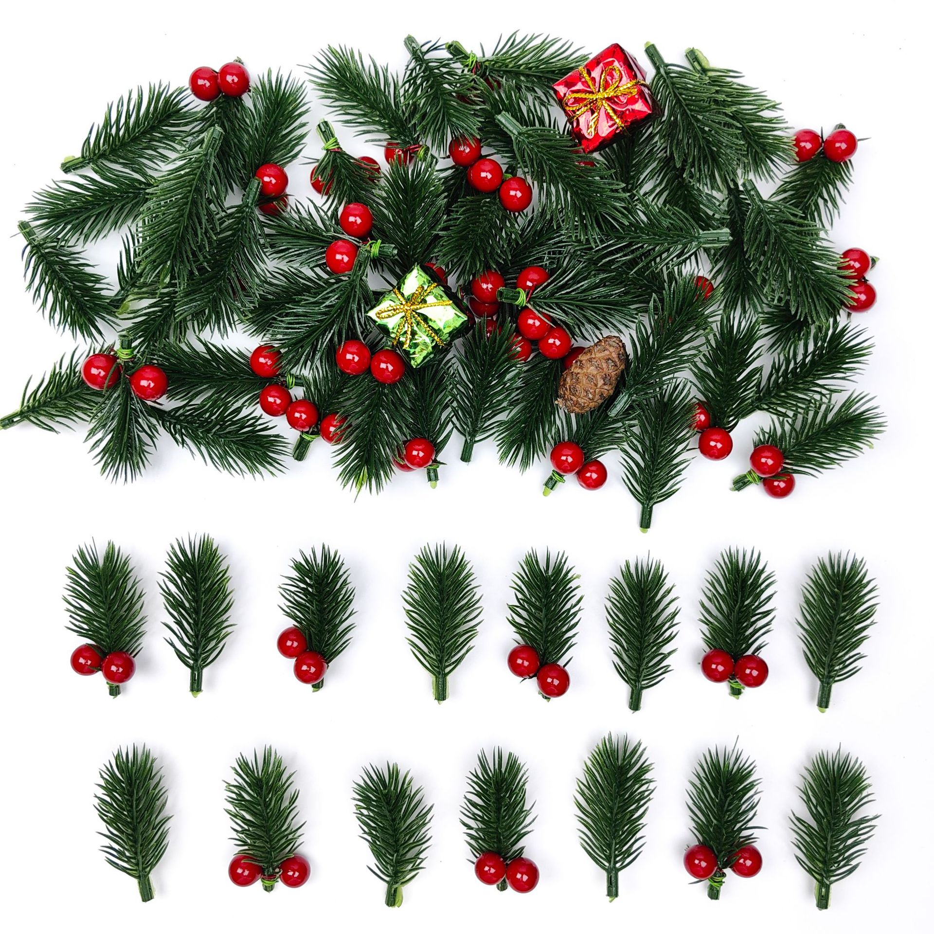 跨境亚马逊松针红果迷你松叶圣诞树配件礼盒装饰仿真花 圣诞装饰详情2