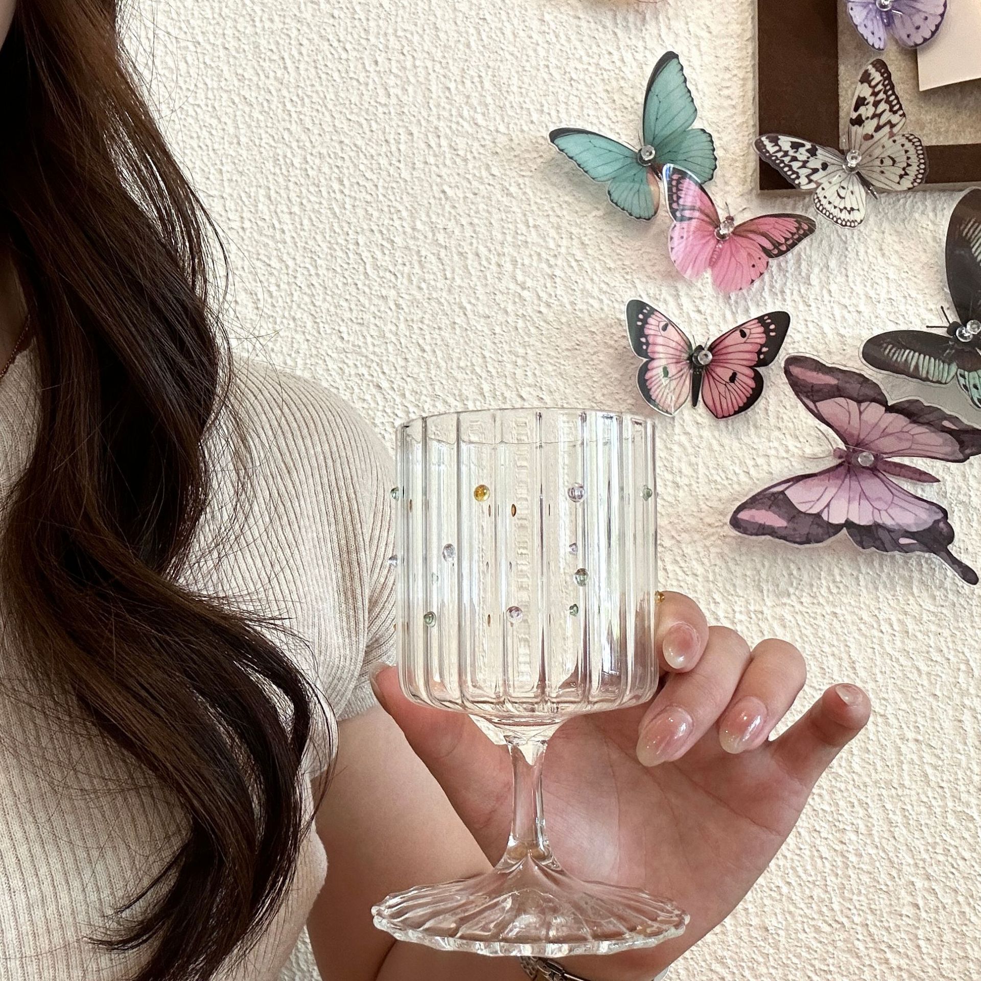 Original designer tall glass, ins high appearance level butterfly wine glass, butterfly water glass, champagne wine glass, cocktail glass pic 4