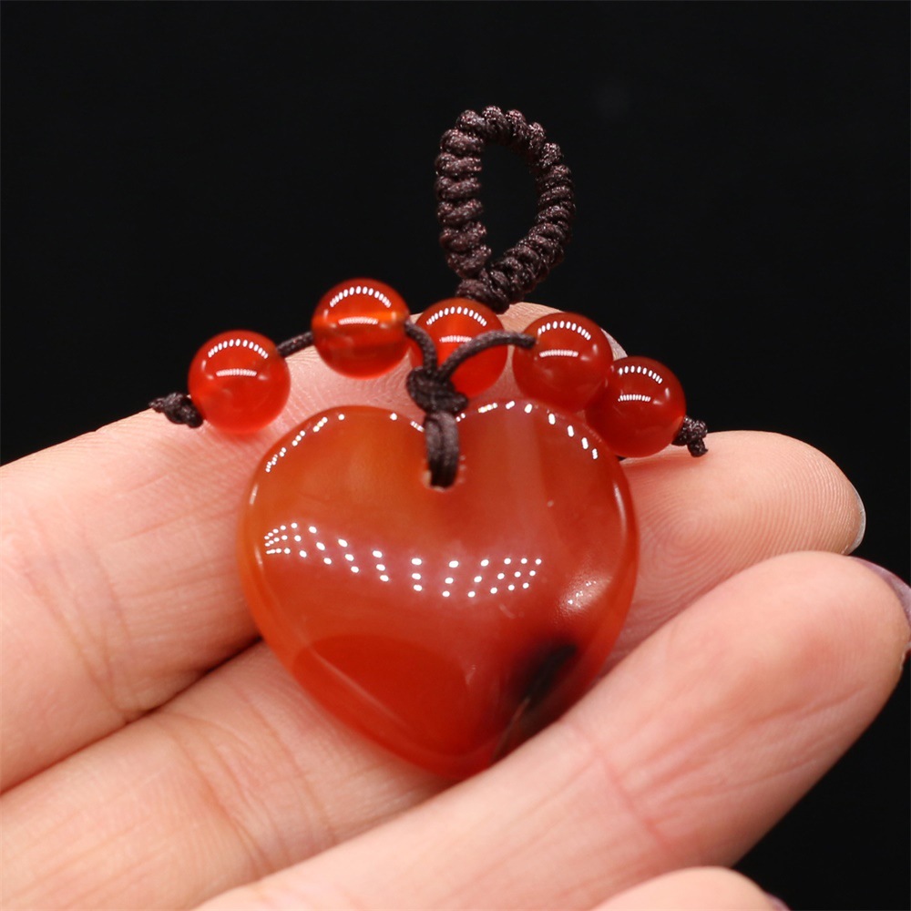 Natural stone heart-shaped semi-precious stone keychain DIY accessory heart-shaped keychain fashion dress accessory chain pic 39