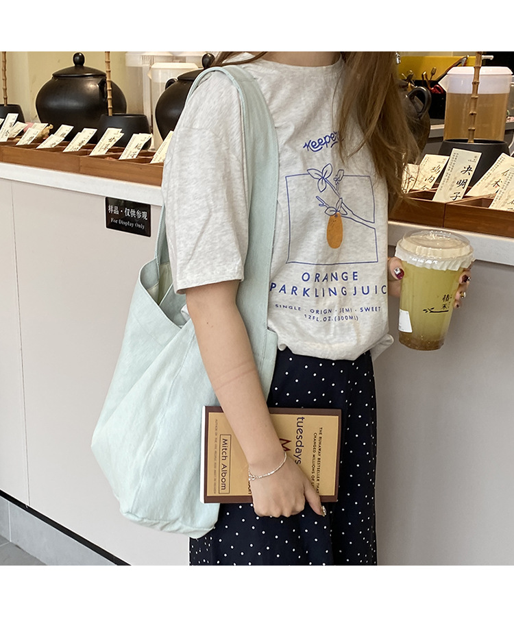 韩系小众ins牛仔帆布包休闲简约布袋大容量学生单肩托特包波点包详情29