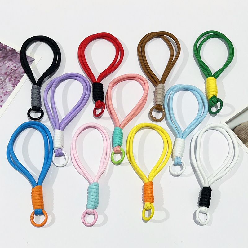 手机挂绳短款拼色打结编织挂绳毛绒钥匙扣编织挂绳防丢吊绳15CM详情3