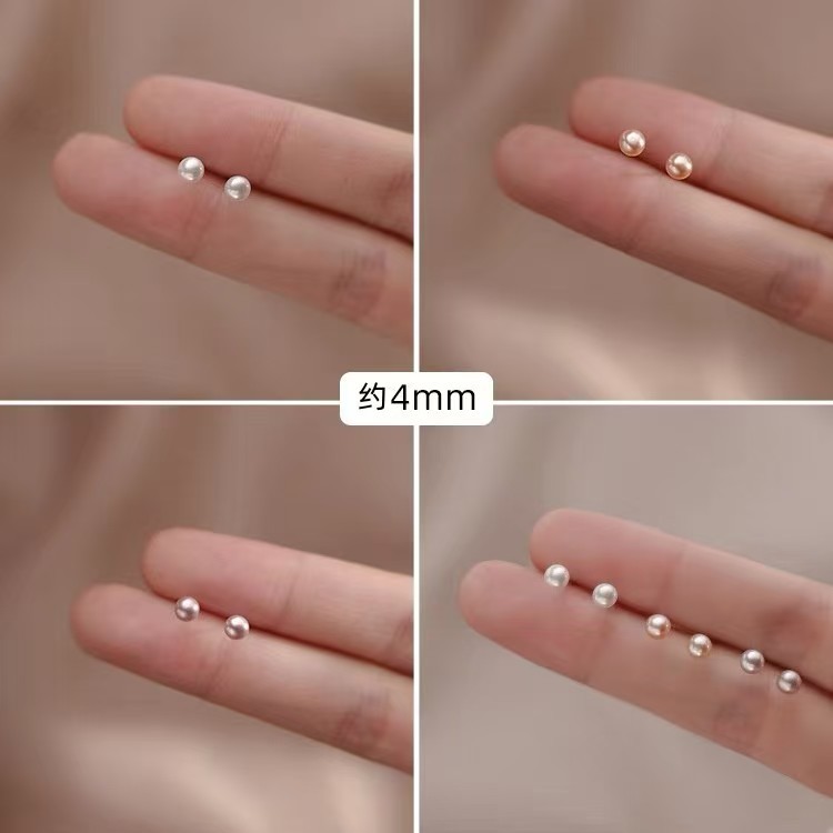 S999 sterling silver geometric retro freshwater pearl stud earrings for women, small, simple and mini high-end earrings wholesale pic 7