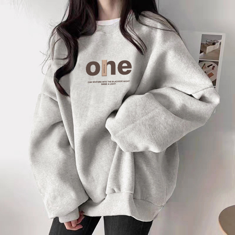 The white and gray round-neck hoodie for women in 2025 is a new bestseller in autumn. It is a casual, versatile, fashionable and stylish top with added fleece and thickening pic 7