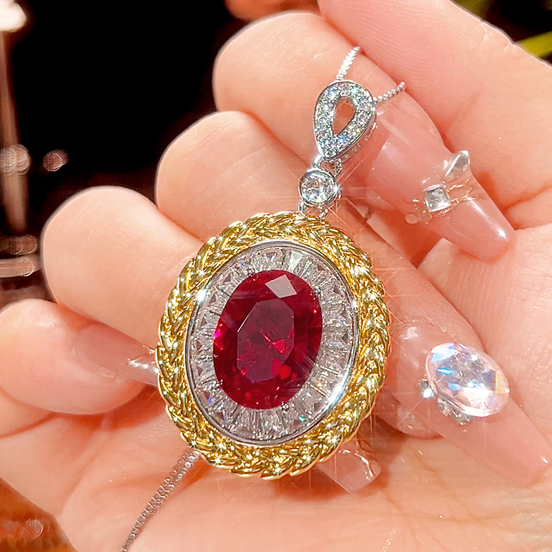 2025庄生生珠宝仿真红刚玉蓝尖晶首饰时尚轻奢套装12*16-10*12详情7