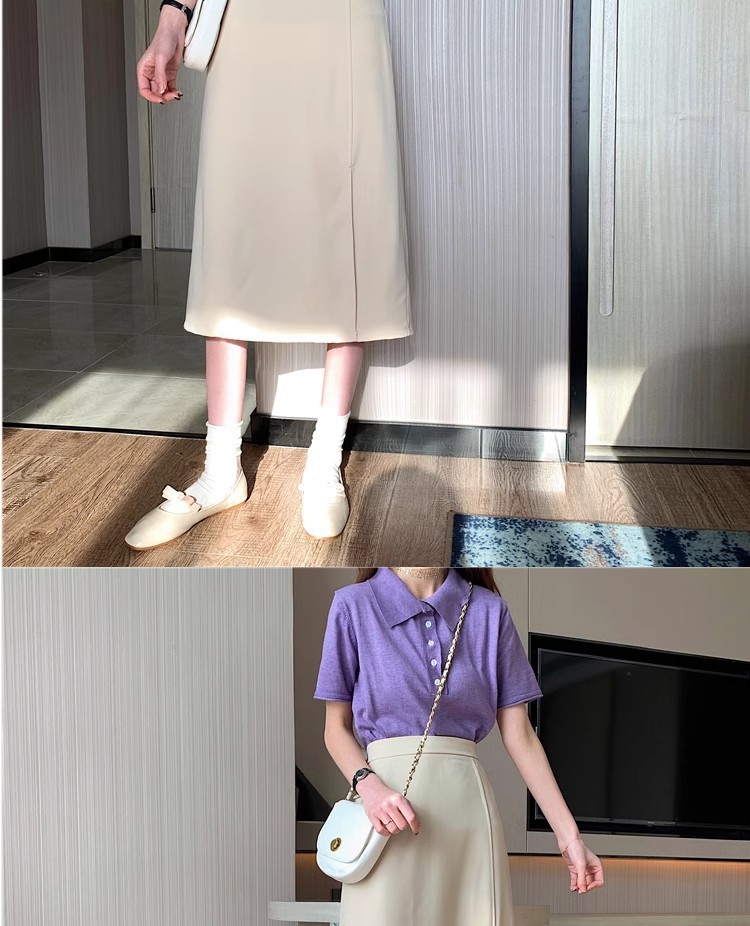 Suitable for pear-shaped figures, large-sized high-waisted long dress suits, slit A-line skirts, knee-length mid-length skirts for women in autumn pic 14