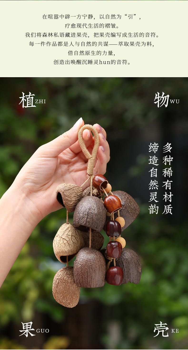 Handmade natural fruit shell pendants, seed hand-cranked bells, fruit pendants, birthday gifts for women, accessories, car hangers wholesale pic 4
