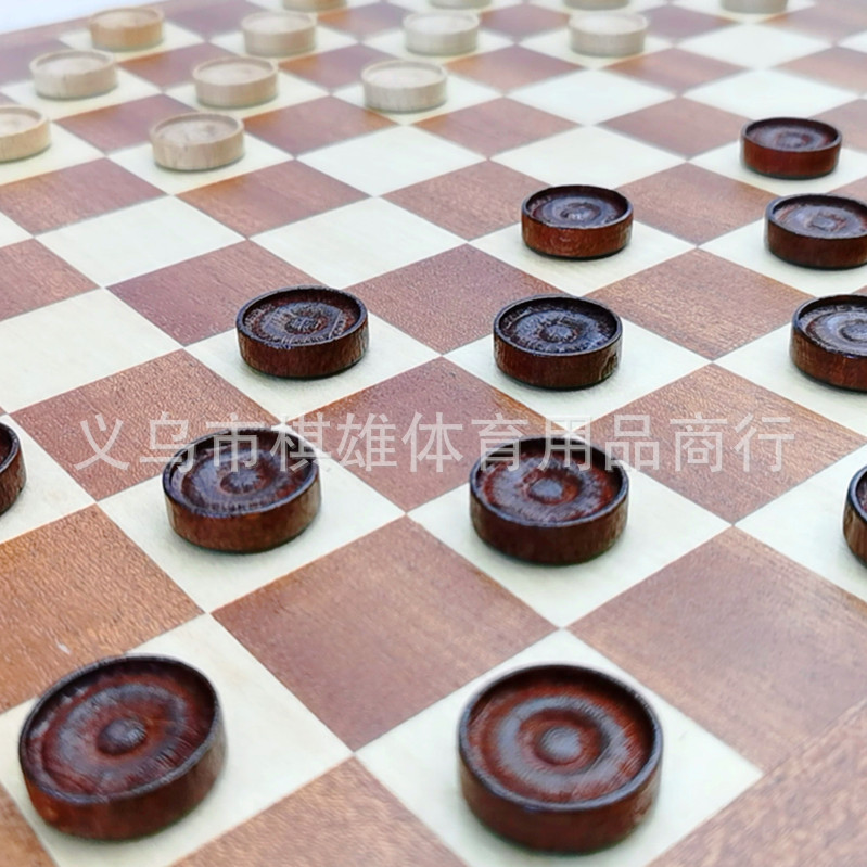 Wooden 64-square and 100-square international Draughts, beech jumping pieces, redwood chessboard, 2 extra spare pieces, beech pieces pic 10