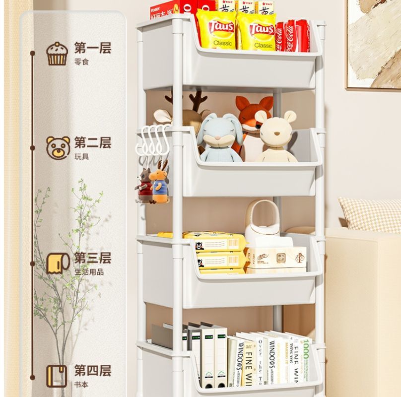 小推车置物架家用零食落地多层客厅收纳书架移动厨房果蔬菜篮架子详情7