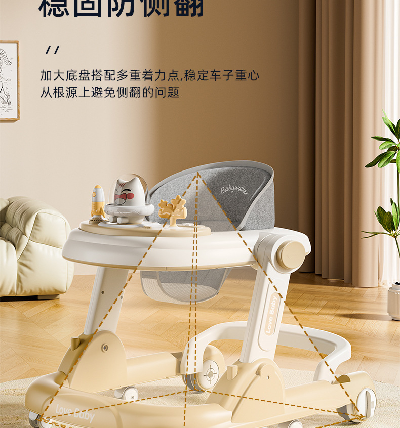 学步车婴儿防o型腿多功能宝宝防侧翻小孩学走路脚步车手推助步车详情7
