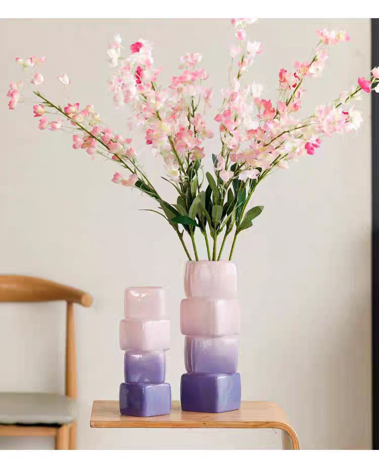 Artistic vase, glass, high-end French vintage, creative geometric table decoration, living room flower arrangement, creative display piece pic 12