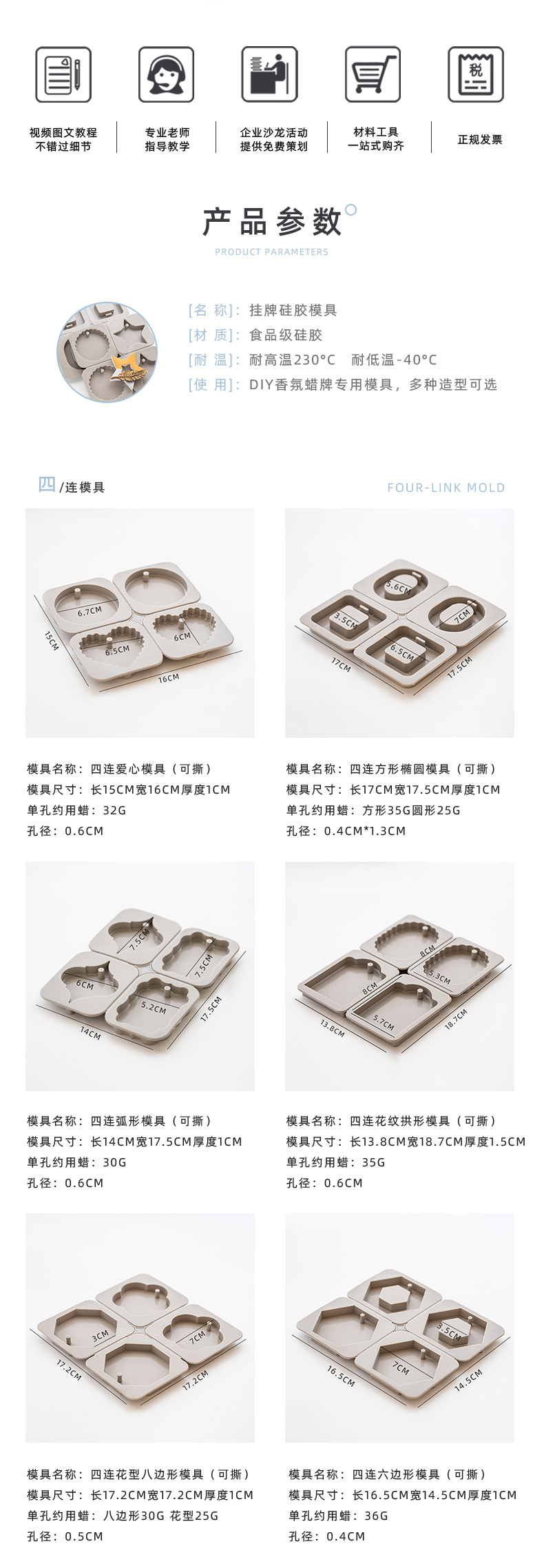 现货香薰diy蜡片蜡牌食品级创意石膏硅胶模具矽膠模具蜡烛详情2