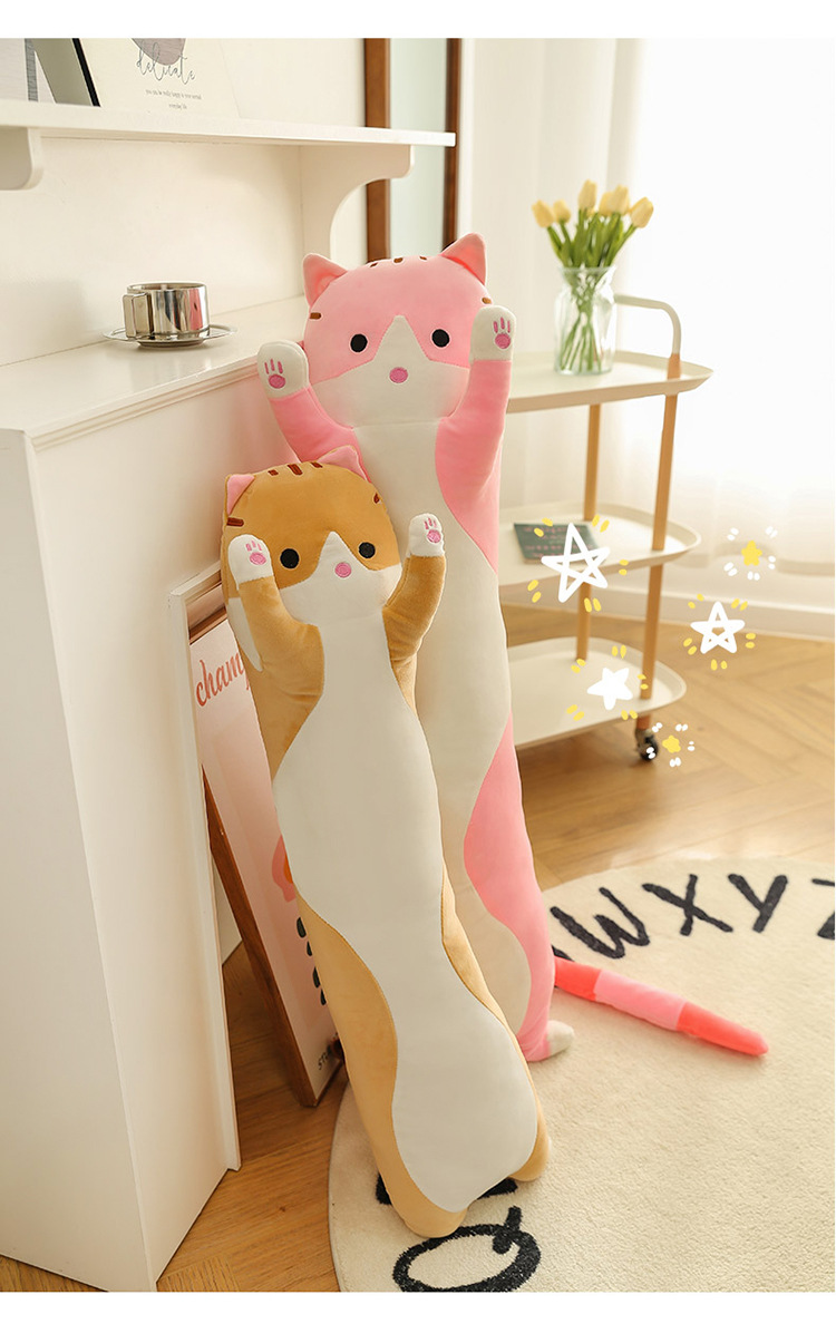 跨境长条猫胖款抱枕可爱猫咪动物公仔毛绒玩具安抚娃海外压缩包装详情32