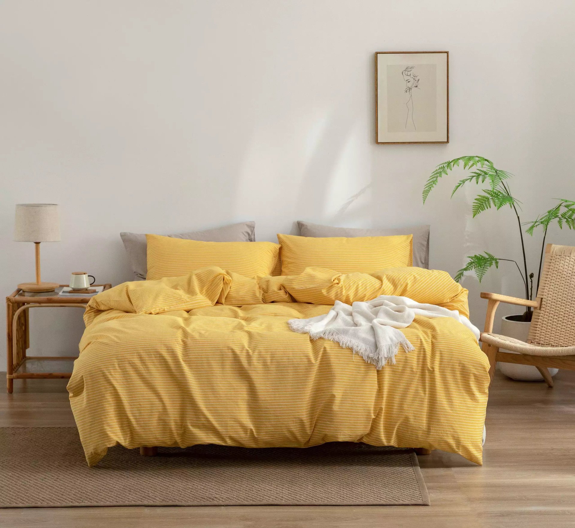 Muji pure cotton washed cotton four-piece set, Class a baby and mother grade bed sheets and duvet covers, all-cotton light luxury high-end bedding pic 31