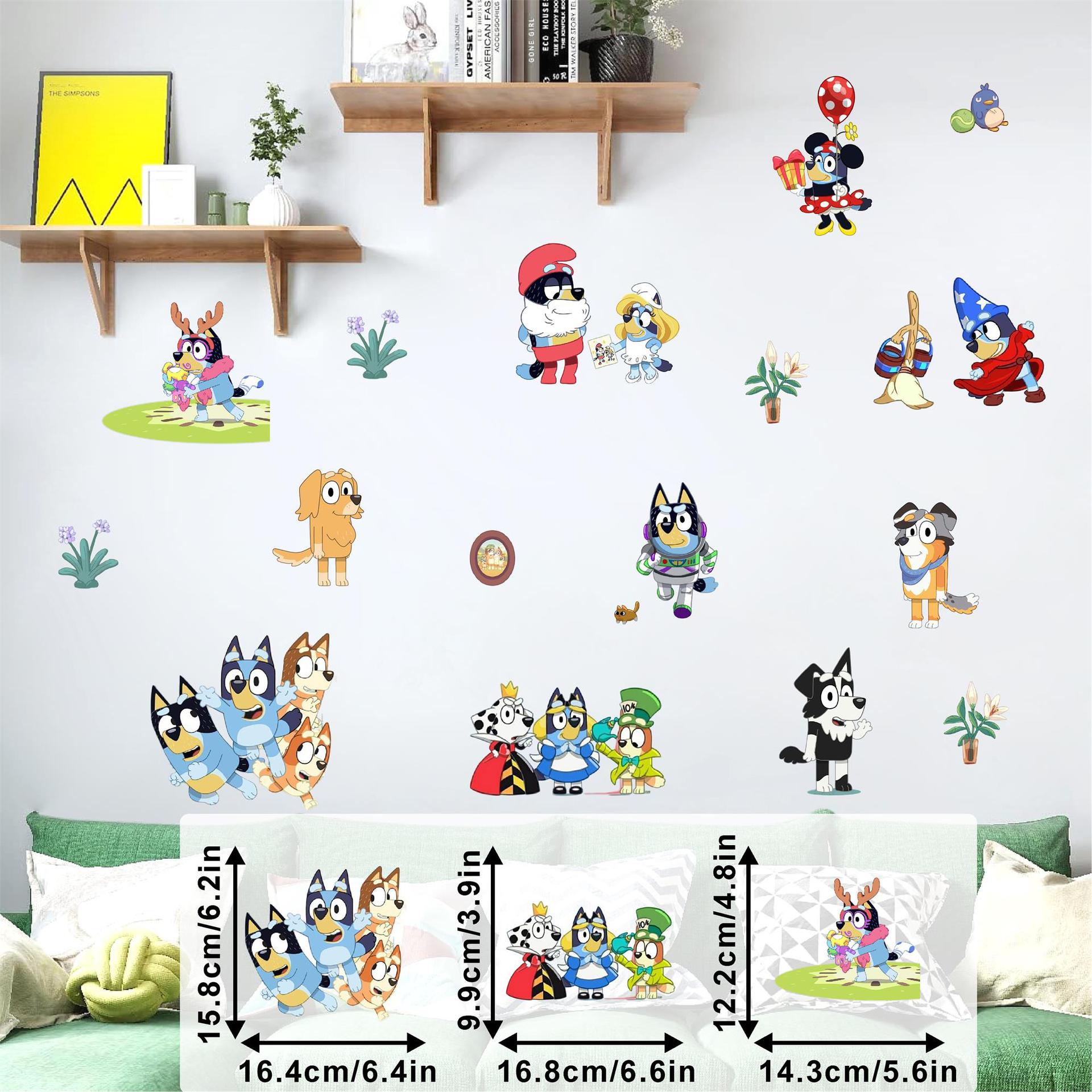 跨境Bluey儿童房装饰自粘墙贴可爱卡通动画布鲁伊防油遮痕pvc贴画详情9