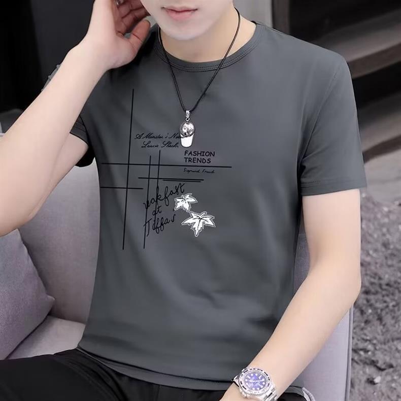 捡漏新款印花短袖t恤男士韩版打底衫潮流夏季中老年衣服跨境外贸详情2