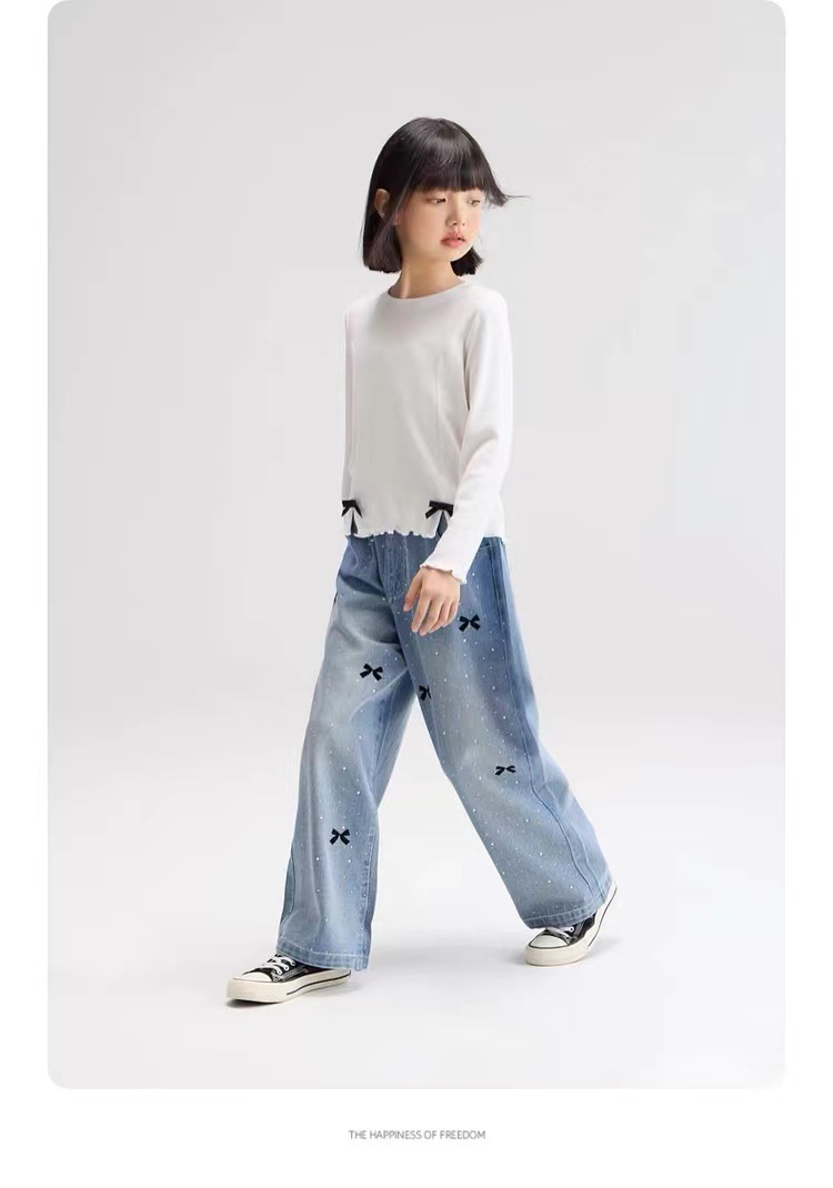 女童春装牛仔裤2025春秋季新款儿童蝴蝶结童装裤子休闲百搭直筒裤详情11