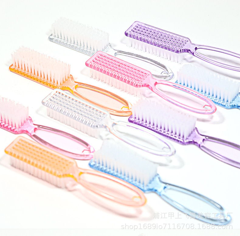 跨境现货彩色粉尘刷手柄美甲工具透明多功能羊角大号指甲清洁刷子详情8