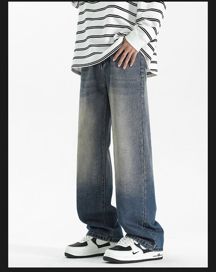 美式复古蓝牛仔裤男春秋季2025新款宽松阔腿直筒裤水洗做旧长裤子详情16