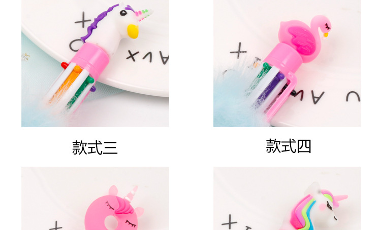 Creative 6-color ballpoint pen, Swan Rainbow plush pen, personalized stationery, creative shape 6-color unicorn signature pen pic 9