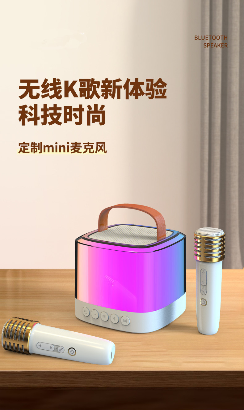 新款跨境蓝牙音箱便携式户外蓝牙音响无线K歌带话筒麦克风家庭ktv详情2