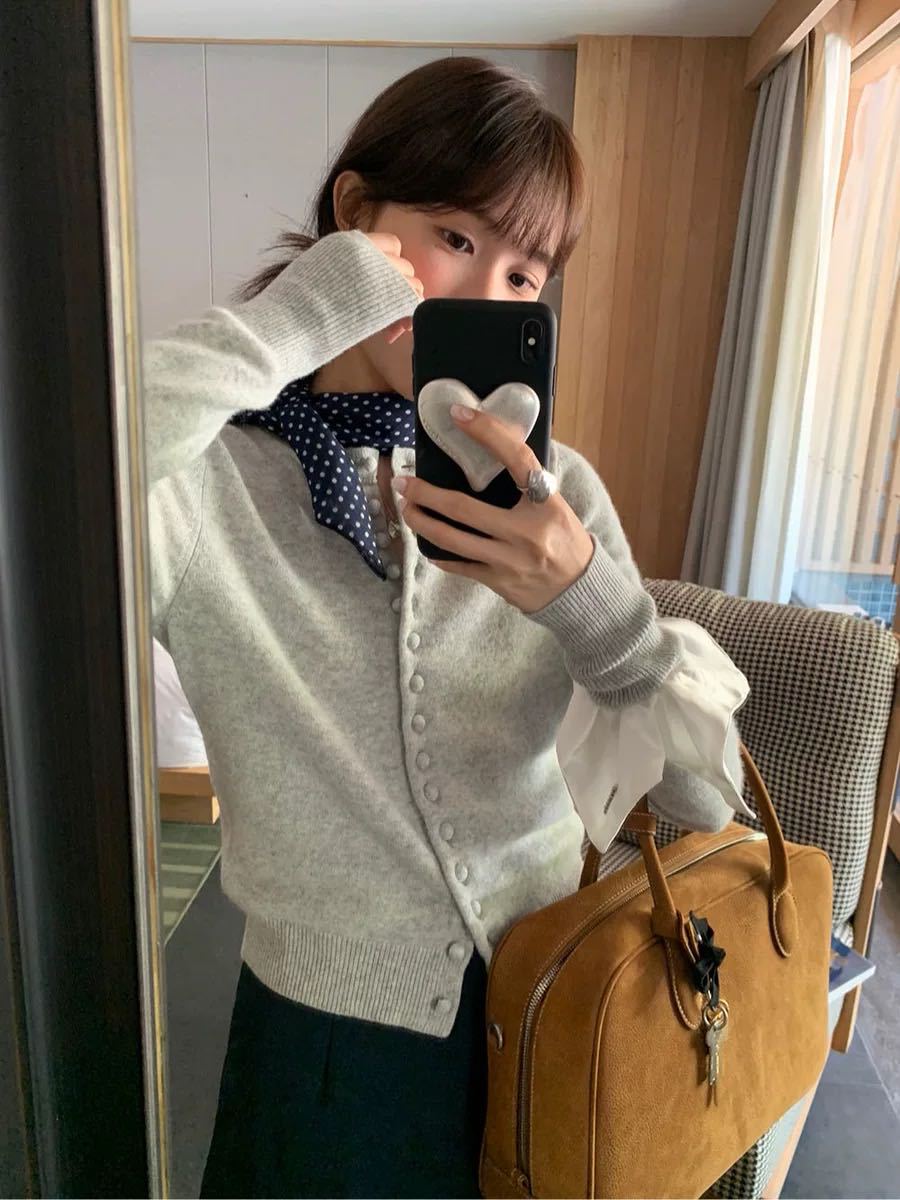 多巴胺简约圆领长袖针织开衫女春季小个子气质减龄单排扣上衣外套详情2