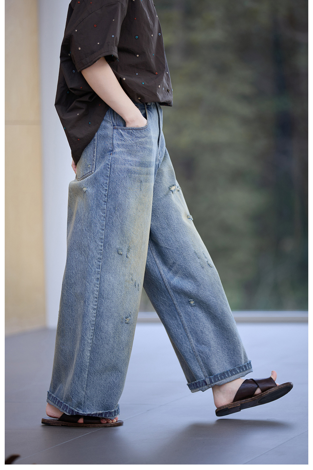 【 Random Thoughts 】 Summer Storm Ripped Heavy Washed jeans straight-leg pants for all four seasons pic 65
