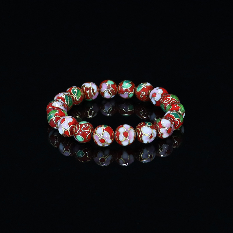 Beijing Cloisonne classical ethnic style jewelry, traditional copper base cloisonne enamel polished round bead bracelet pic 9