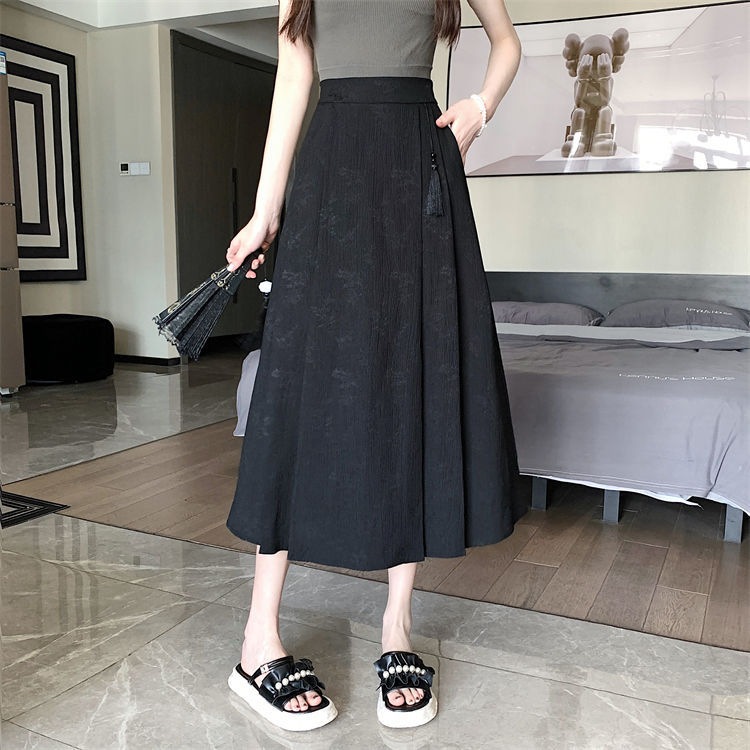 New Chinese-style jacquard skirt 2024, improved horse face skirt, high-waisted, slimming and elegant, pleated A-line skirt, Chinese trend pic 2