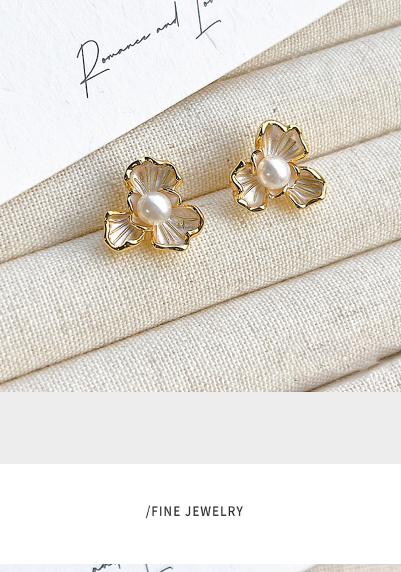 法式滴油优雅轻奢花朵天然淡水珍珠耳环耳饰少女高级感批发详情8