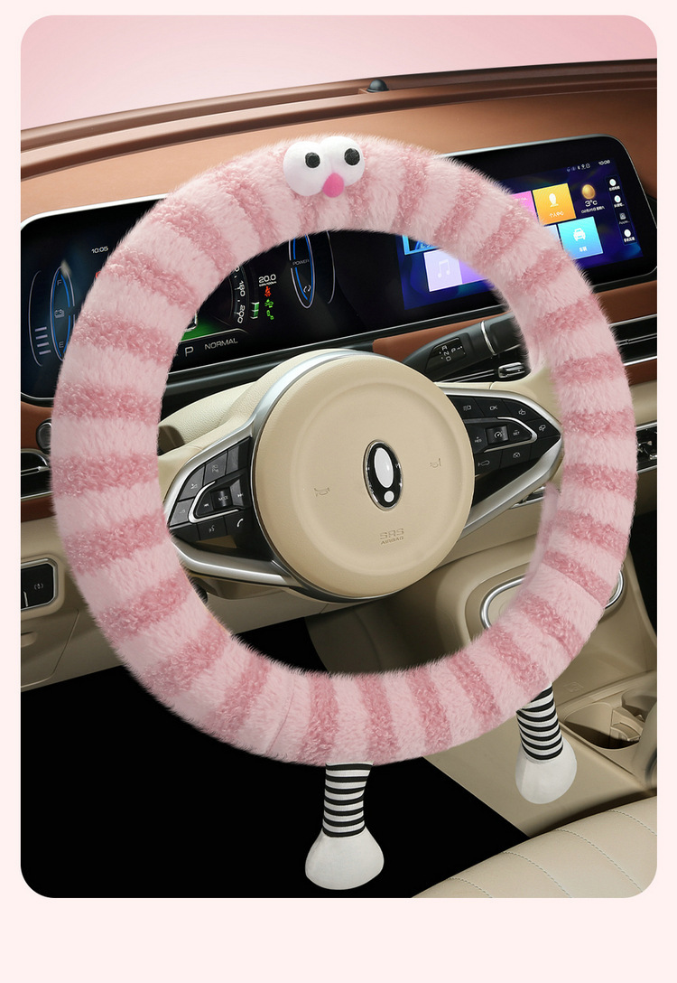 冬季毛绒2024新款小怪兽防滑保暖卡通可爱女汽车方向盘把套大眼萌详情5