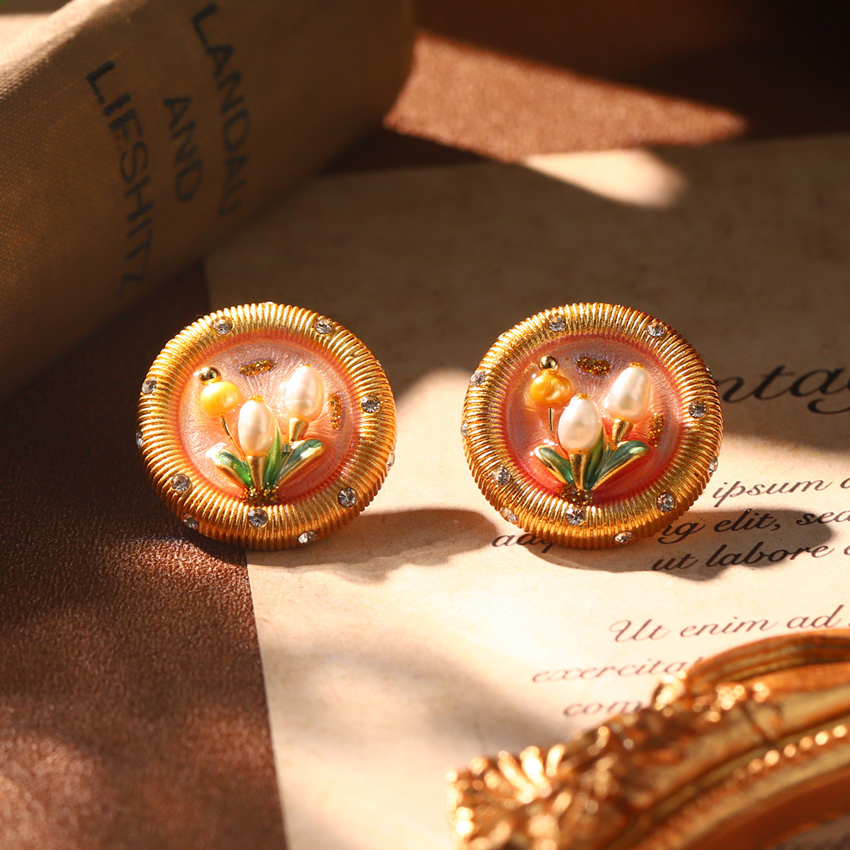 莫奈油画耳环天然珍珠珐琅耳饰法式宫廷风高级感耳夹批发小众饰品详情35